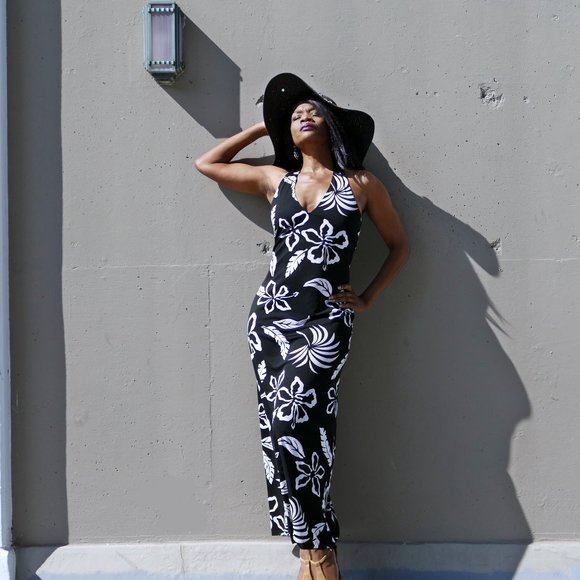 Vintage Lauren Ralph Lauren BnW Tropical Print Maxi Dress - Picture 3 of 8